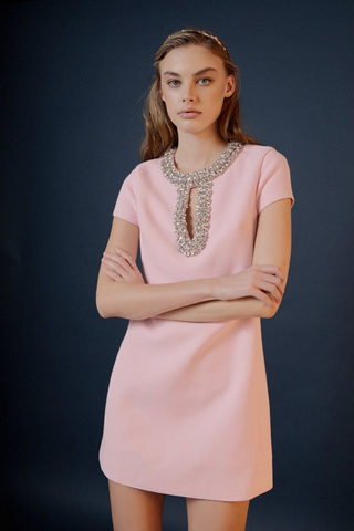 Endless Rose Jewel Trim Neck Mini Dress