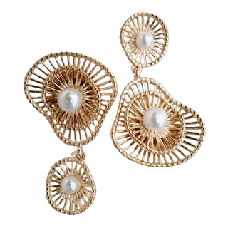 St Armands Designs Of Sarasota Gold Seaside Pearl Drop Statement Earrings - Gold