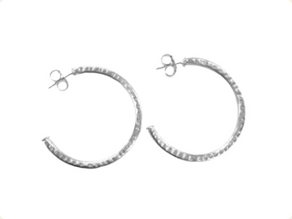 Sheila Fajl Petite Hammered Everybody's Favorite Hoops in Brushed Silver Plated