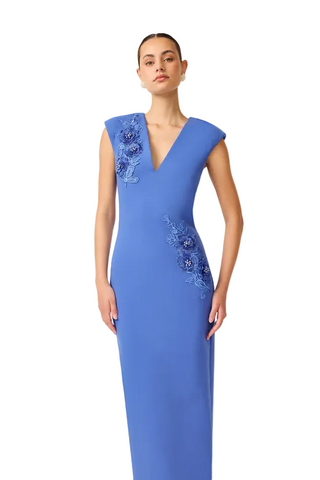 Elliatt Talitha Plunging Neck Column Dress in Cornflower Blue
