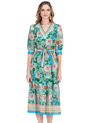 Jade Dahlia Border Dress