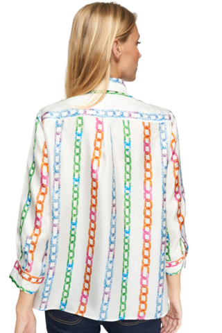 Vilagallo Tiffany Multicolor Chain Print Silk Shirt