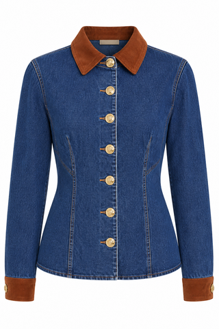 Dolce Cabo Faux Suede Trimmed Denim Shirt Jacket