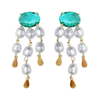 St. Armands Designs Emerald and Pearl Tassel Earrings