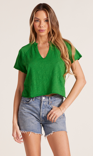 Bobi Split Neck Raglan Boxy Tee