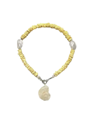 Hoopla Butter Cream- Yellow Beaded Necklace- On the Beach