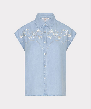 Esqualo Chambray Embroidered Top
