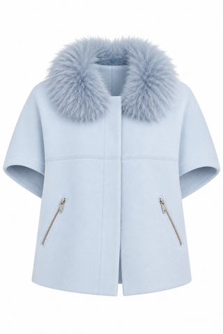 Dolce Cabo Faux Fur Collar Short Sleeved Baby Blue Cardigan