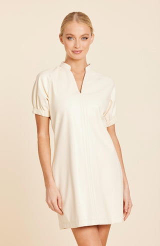 Dolce Cabo Creme Vegan Leather V Neck Short Sleeve Dress