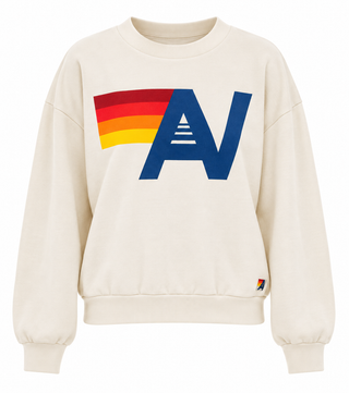 Aviator Nation Logo Vintage White Crew Sweatshirt Relaxed