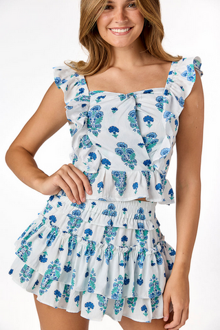 Cake For Dinner Willow Skirt Blue Block Print