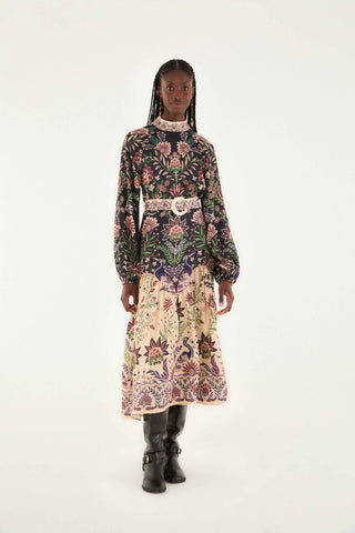 Farm Rio Marvelous Garden Black Midi Dress