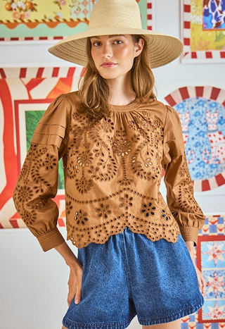 Hunter Bell Jennifer Top / Mocha Embroidered Eyelet