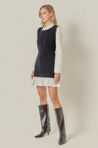 English Factory Shirt Mixed Media Mini Dress