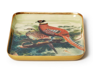 Two's Company Pheasants Set of 4 Metal Trinket / Desk Trays Includes 4 Designs / 2 Sizes
