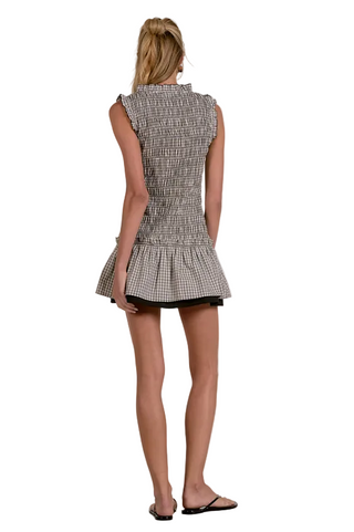 Elan White Gingham Smocked Dress