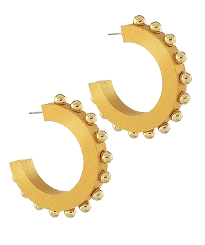 Monkee's Jewelry And Acc 55mm Wood Gold Plated & CCB Ball Hoops