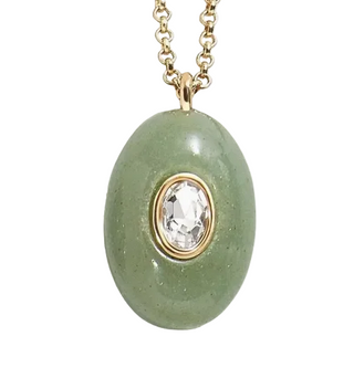 Hoopla Genuine Gemstone Drop Cz  Stainless Steel 18k Pvd Necklace - Jade