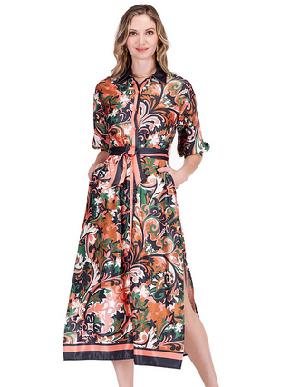 Jade Autumn Scroll Maxi Dress