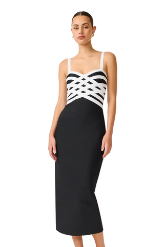 Elliatt Ninette Strap Column Midi Dress in Black and White