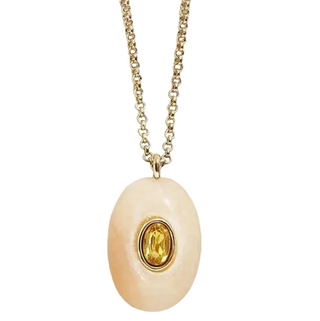 Hoopla Genuine Gemstone Drop Cz  Stainless Steel 18k Pvd Necklace - Agate