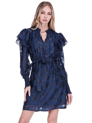 Joy Joy Navy Flutter Sleeve Dress