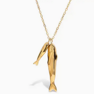 Monkee's Coastal Collection Go Fish Long Fish Charm Necklace Steel 18K Gold Pvd Necklace