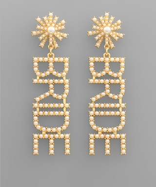 Monkee's Jewelry And ACC Pave BRIDE Letter Drop Earrings/ 3 Color Options