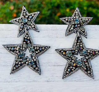 Monkee Collection Silver Star Beaded Statement Earrings
