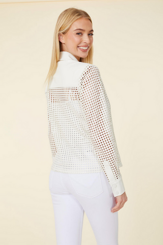 Dolce Cabo Vegan Leather Laser Cut Shirt in Ivory