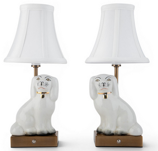 Porcelain White Cream Dog Pair Rechargeable Lamps