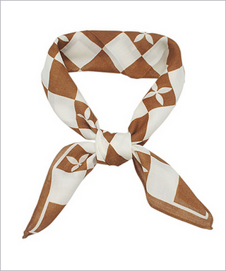 Monkee's Jewelry & ACC Quatrefoil & Checkered Print Bandana in Brown