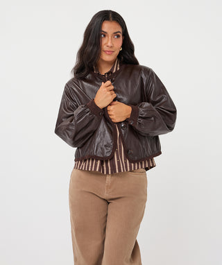 Esqualo PU Crinkle Jacket in Cacao
