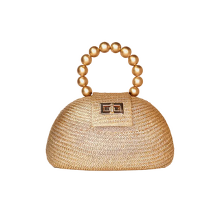 Soli & Sun Semi Circle Gold Clutch | Gold Bead Top Handle | Resort Bag