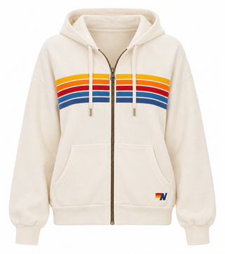 Aviator Nation 5 Stripe Vintage White Zip Hoodie