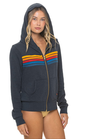 Aviator Nation 5 Stripe Charcoal Zip Hoodie