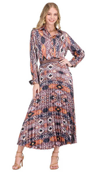 Jade Copper Pleated Skirt