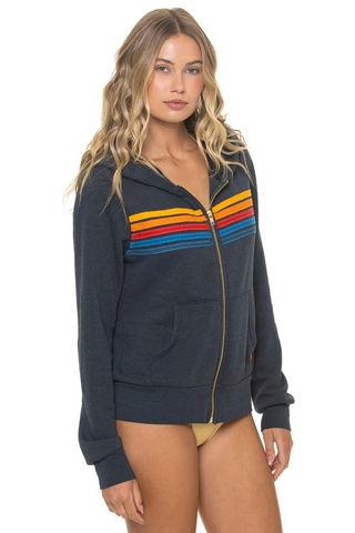 Aviator Nation 5 Stripe Charcoal Zip Hoodie