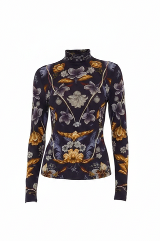 Farm Rio Golden Nature Navy Blue Jersey Blouse