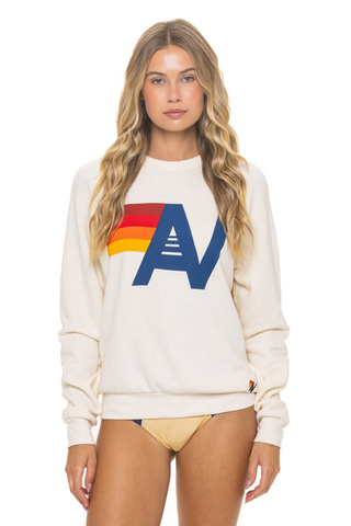 Aviator Nation Logo Vintage White Crew Sweatshirt Relaxed