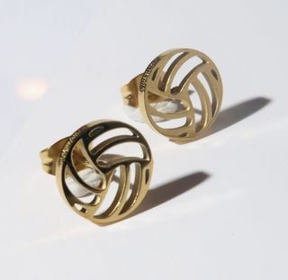 Hoo Hoops Gold Plated Hypoallergenic Waterproof Stud Earrings - Volleyball
