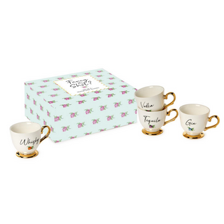 Two's Company Set of 4 Teacup Shot Glasses in Gift Box Designed by Boyar Gifts NYC