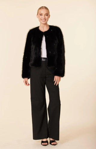 Dolce Cabo Embellished Pearl and Rhinestone Faux Fur Jacket