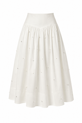 English Factory Poplin Midi Skirt with Pearl