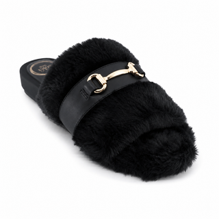 Solei Sea Hanni Belted Fur Clog in Black