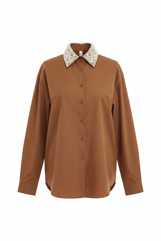 Karlie Brown Pearl Collar Poplin Top