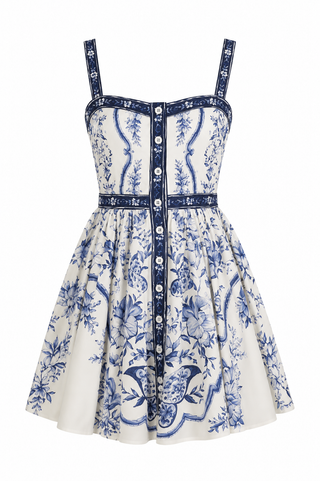 Farm Rio Porcelain Garden Off-White Sleeveless Mini Dress