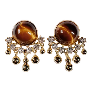 St Armands Designs Of Sarasota Tiger’S Eye Crystal Fringe Statement Earrings - Tiger'S Eye