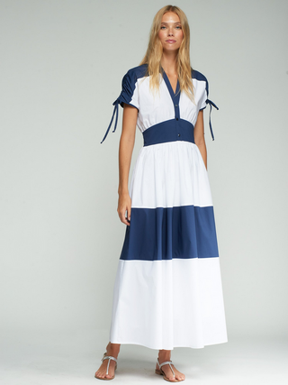 Vilagallo White & Navy Stripe Dress