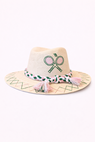 Tipsy Threads Tennis Rackets Hat in Pink/Green